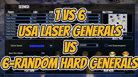 Command & Conquer Generals Zero Hour [USA Laser vs 6-Random Generals] Hard Armies