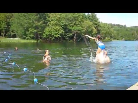 little girls swimming with friends then oops! bathing suit!