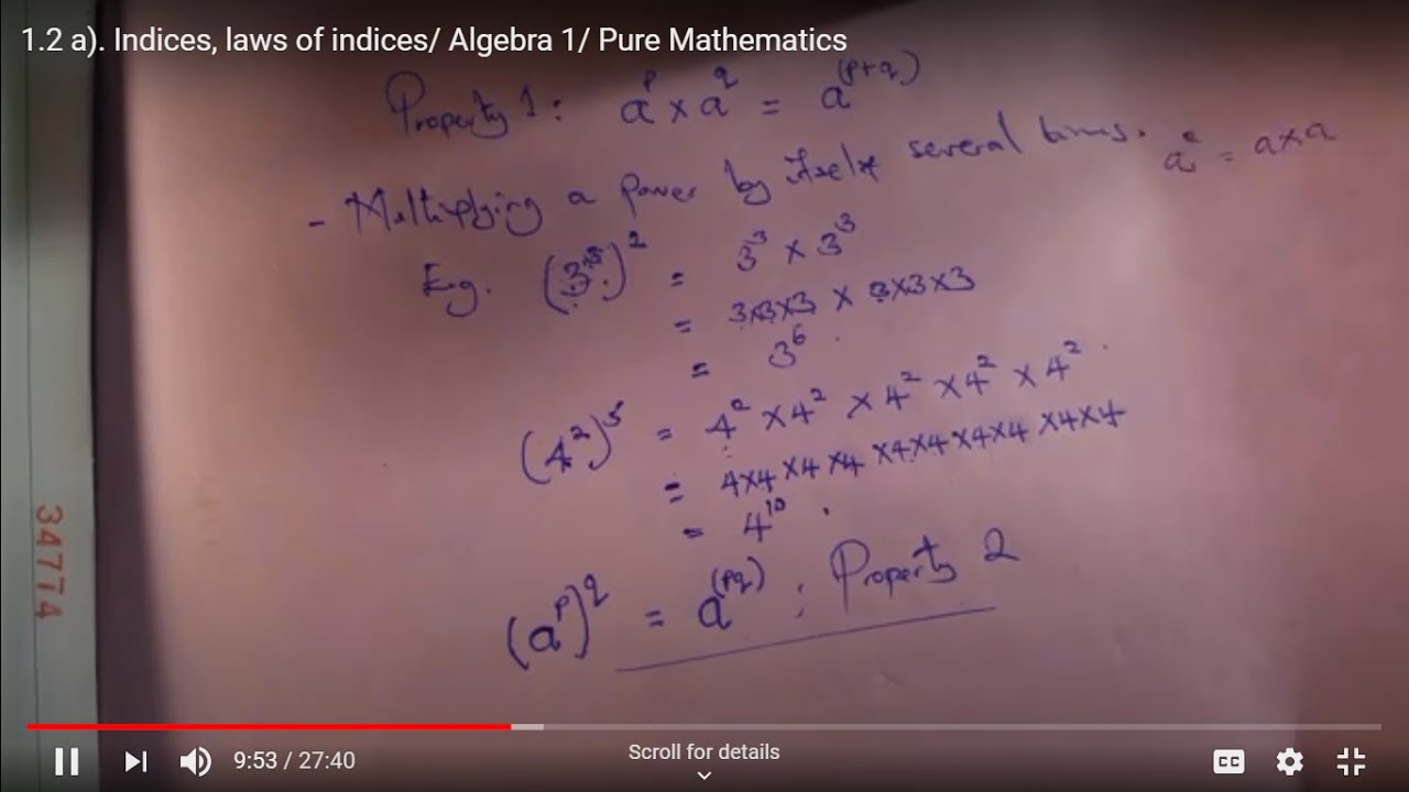 1.2 a). Indices, laws of indices/ Algebra 1/ Pure Mathematics - YouTube
