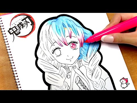 甘露寺蜜璃が夢かわヘアカラーにチェンジ 鬼滅の刃をリカちゃんがお絵かき塗り絵 漫画やアニメのイラストを描いてみたよ 簡単可愛い書き方 塗り方の紹介 Demon Slayer Youtube