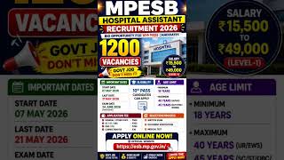 👉 MPESB Hospital Assistant Vacancy 2026 | 1200 Posts |10वीं पास भर्ती | Last Date, Fees,Full Details