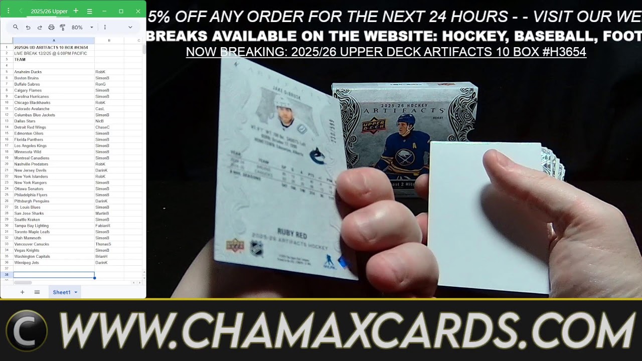 BREAKING TONIGHT: 2025/26 UPPER DECK ARTIFACTS HOCKEY 10 BOX BREAK #H3654