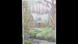 Adult Colouring Tutorial Water and Shrubs - from Thomas Kinkade Disney Princess Colouring Book screenshot 3
