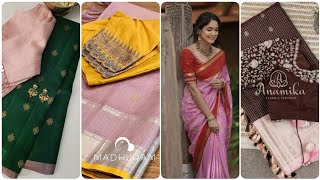 Latest Silk Sarees with Contrast Blouses 2026|| Contrast Blouse Designs for Silk Sarees 2026 screenshot 4