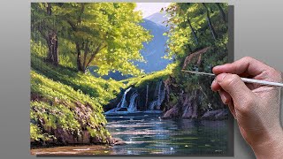 Acrylic Painting Secret Falls Landscape / Correa Art