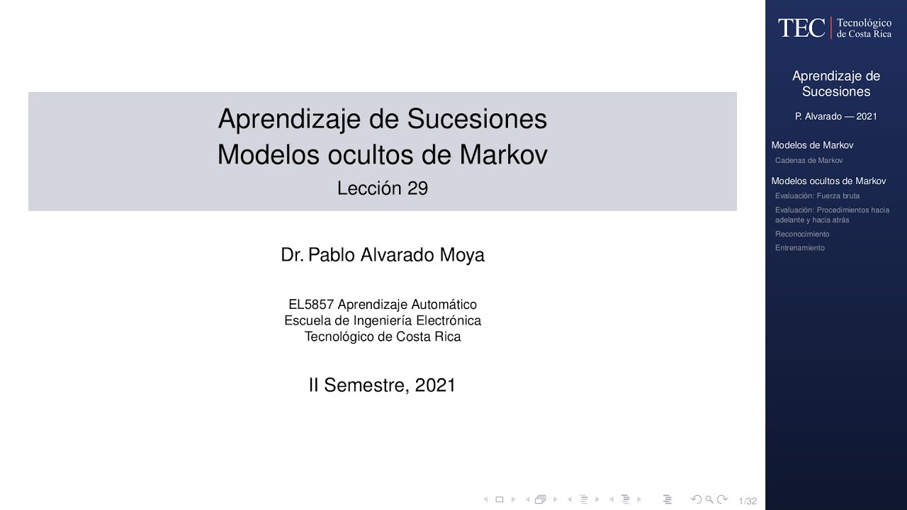 EL5857 Lección 29: Aprendizaje de sucesiones: HMM