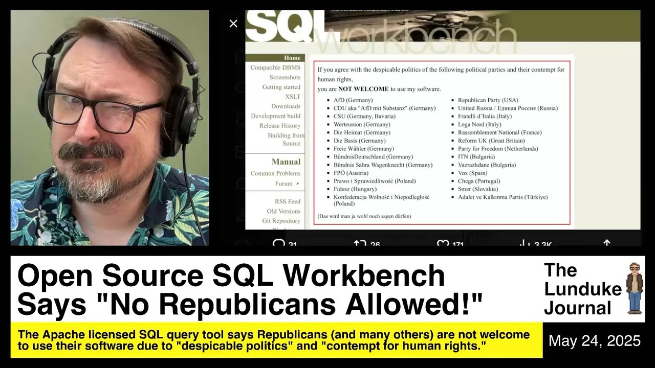 Open Source SQL Workbench Says "No Republicans Allowed!"