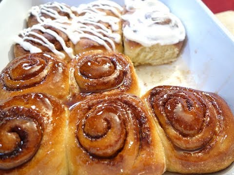 Cinnamon Rolls (buns) soft and sticky with Cream Cheese frosting & Maple Glaze