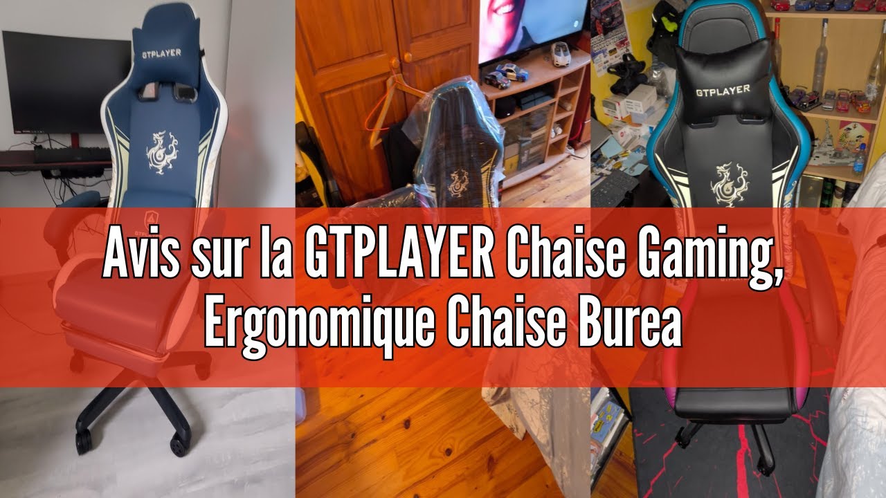 GTPLAYER Chaise de gaming Dragon Series avec haut-parleurs Bluetooth et repose-pieds - Chaise de bureau ergonomique pivotante - Bleu