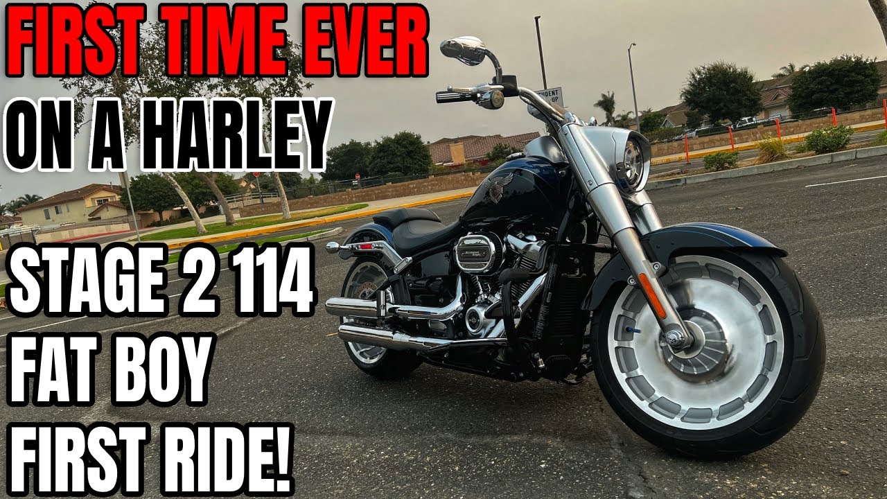 First Time EVER Riding A Harley ! 114 STAGE 2 Fat Boy First Ride - YouTube