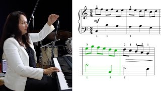 Rameau - Menuet en Rondeau. Piano tutorial with a score, visualisation and technique. Fast and slow
