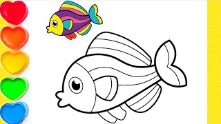 How to draw A Cute Fish for kids/Drawing Painting And Coloring Rainbow Fish #fishdrawingeasy#drawing