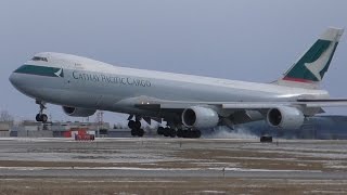 Crosswind! Cathay Pacific Cargo 747-867F [B-LJK] Windy Landing at Calgary Airport ᴴᴰ