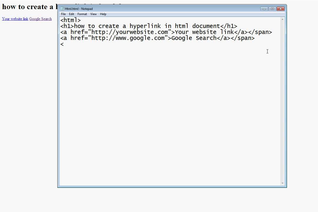 How To Add Hyperlink In Html Document Using By Notepad Youtube