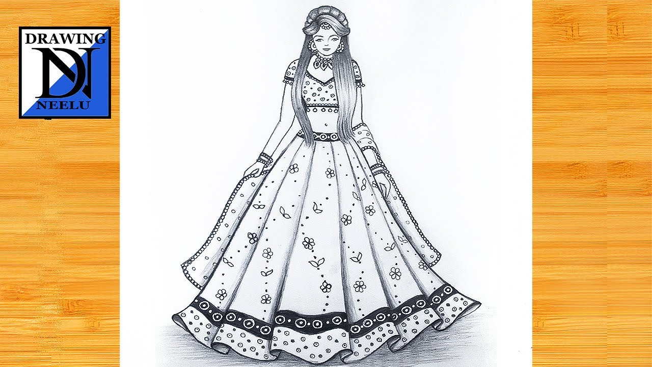 Girl With Beautiful Lehenga | How to draw a girl with beautiful traditional  dress | Girl Drawing. - YouTube