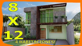 Casa de 8x12 DOS Plantas 4 RECAMARAS Fachadas de Casas Modernas