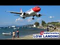 Edelweiss Airbus A320 | Windy Landing at Skiathos Airport | ATC Comms | Low Landing over Beach [4K]