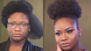 THE MOST REALISTIC FAKE AFRO PUFF ON SHORT NATURAL 4C HAIR | DRAWSTRING PONYTAIL