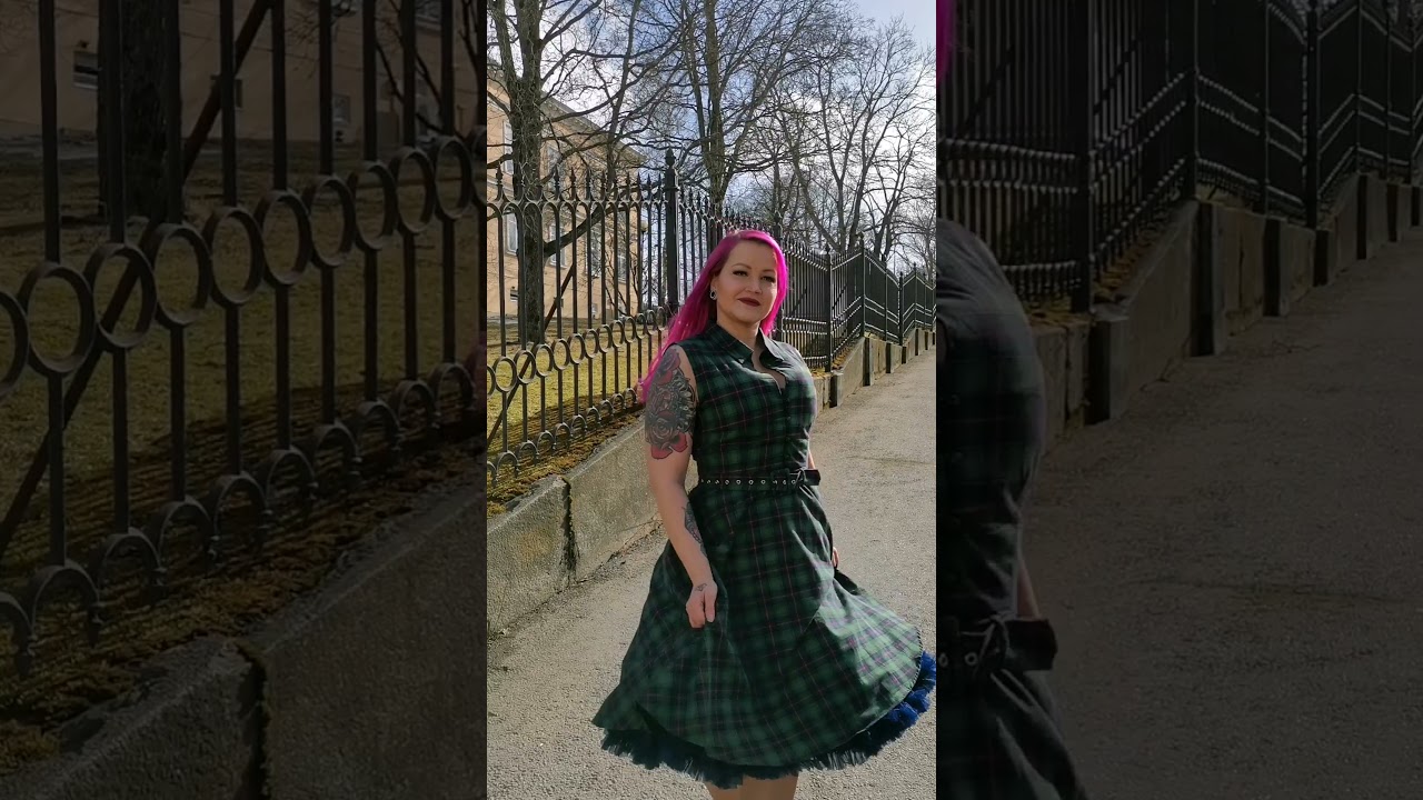 Poppy Retro Shirt Swing Dress in Green Tartan