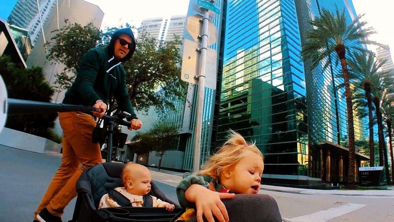 Morning walk. Naomi pulls Veer cruiser with David by herself.