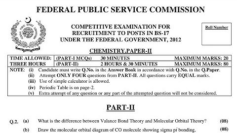 CSS PAST PAPERS - 2012 - CHEMISTRY - PAPER 2 - OPTIONALLY SUBJECT  (GROUP 2)