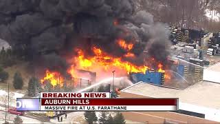 Massive fire breaks out at plastics manufacturing facility in Auburn Hills