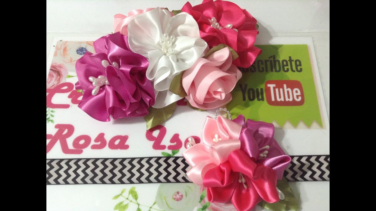 Dos flores fáciles de listón satinado  VIDEO No.469 creacionesrosaisela
