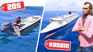 قراند 5 : قارب 20 دولار ضد سفينة 950 مليون دولار | GTA V Poor Boat vs Rich Boat