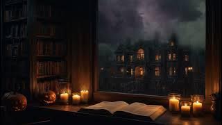 Cozy Spooky Halloween Ambience 🎃 Thunder, Rain, Lightning & Flickering Candles | No Music