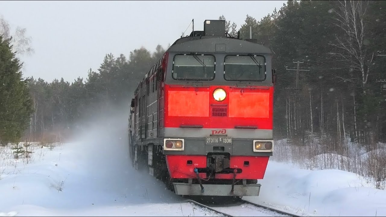 "Откуда ни возьмись". 2ТЭ116К-1336 с грузовым поездом - YouTube