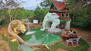 Life in the jungle 125days to build Solid construction from mud (Elephant House, Pool and Waterfall) by Building Skill 23,804 views 6 months ago 50 minutes