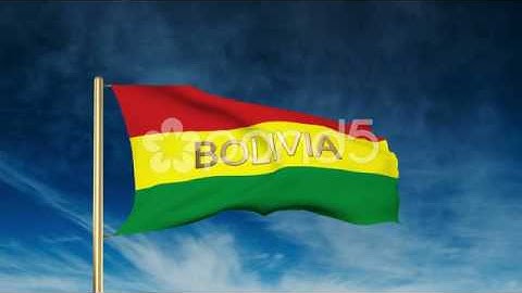 Bolivia Flag Slider Style With Title. Waving In The Wind With Cloud Background