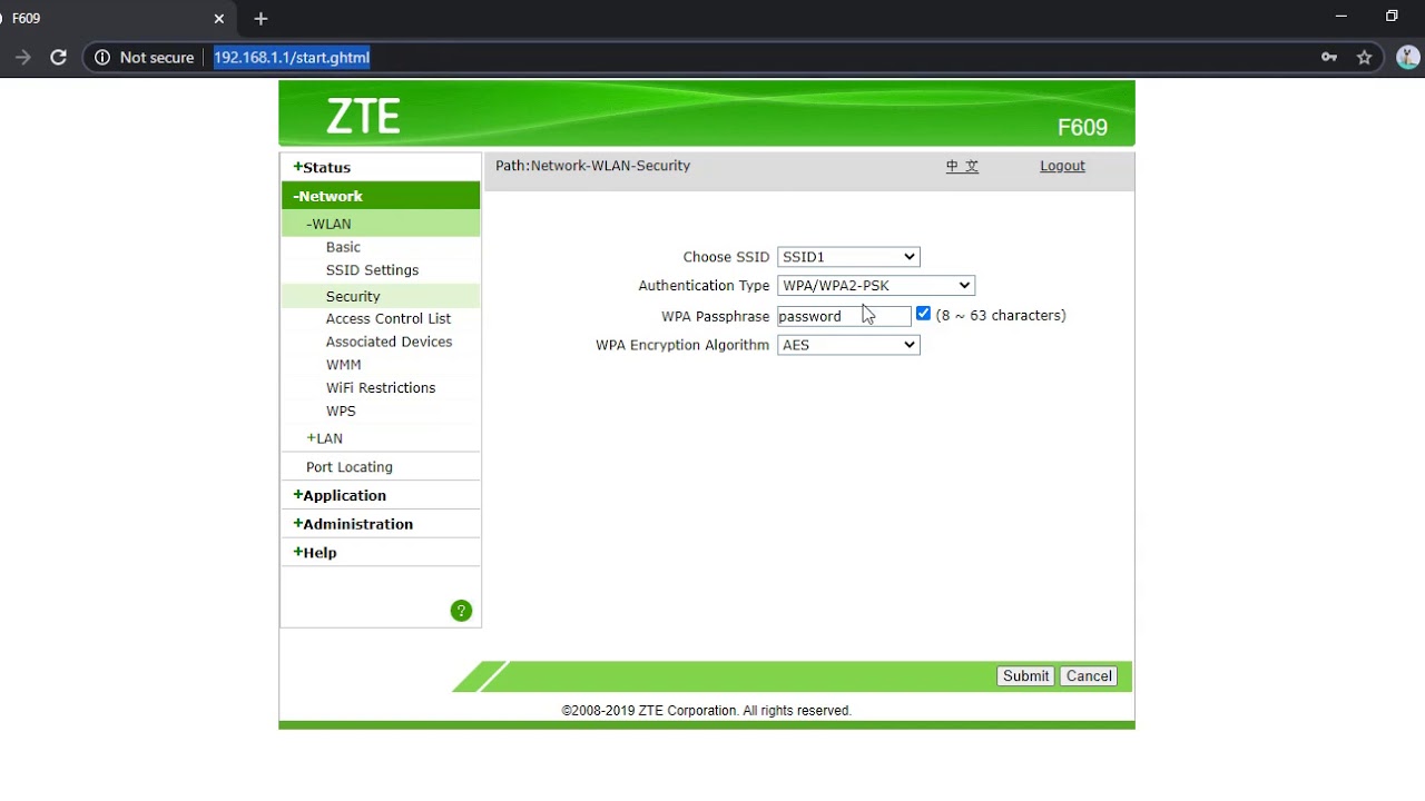 How To Change Zte F609 Router Wifi Password Youtube