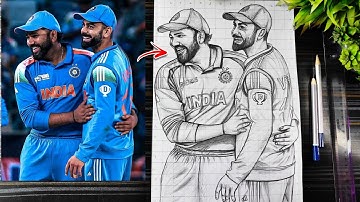 ROKO Drawing❤️‍🩹, Virat Kohli & Rohit Sharma Drawing, India Cricketer Drawing, Step By Step Tutorial