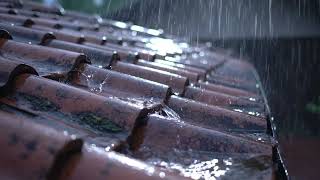 static wide shot at night of rain falling