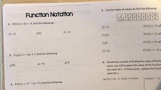 Algebra B: Unit 6 Function Notation (part 1 of 3)