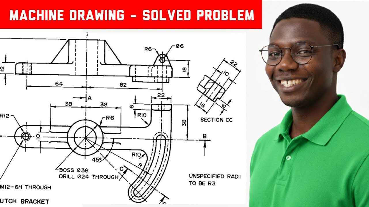 Решить задачу – Чертёж кронштейна сцепления | Инженерный чертеж | Механический чертеж