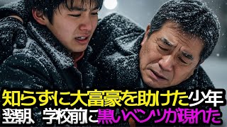 知らずに大富豪を助けた少年翌朝、学校前に黒いベンツが現れた