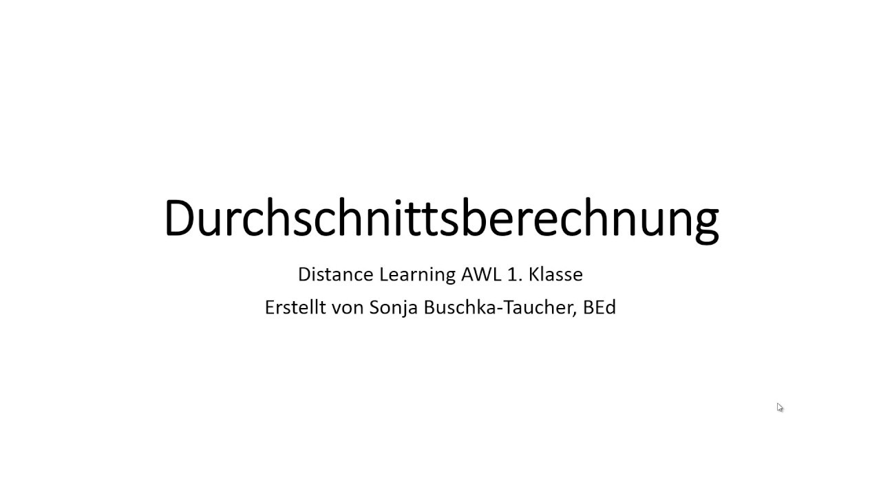 Update DURCHSCHNITTSRECHNUNG