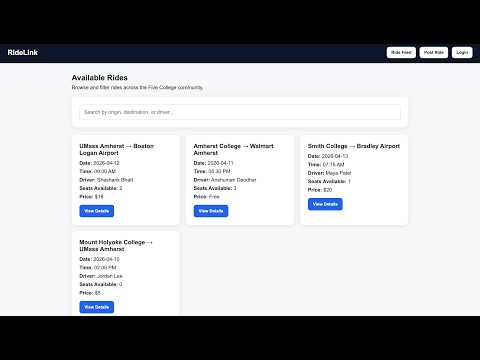 CS 520 Midpoint Project Demo – RideLink