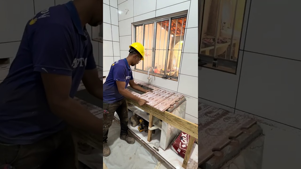 Cozinha completa toda feita em porcelanato com gavetas e cristaleira parte 1