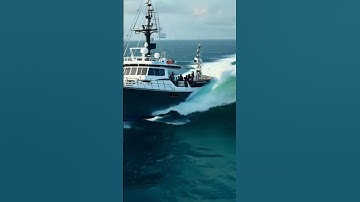 Boat Faces Tidal Wave and Makes Sharp Turn to Escape! #boat #tidalwave #waves