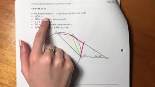Maths Core - Paper 2 Nov 2019 (Q11 - solving for x using tan chord theorem & isosceles triangles) Maths Core - Paper 2 Nov 2019 (Q11 - solving for x using tan chord theorem & isosceles triangles)