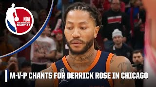 Chicago fans erupt as Derrick Rose checks in, splashes late 3 for Knicks 👏