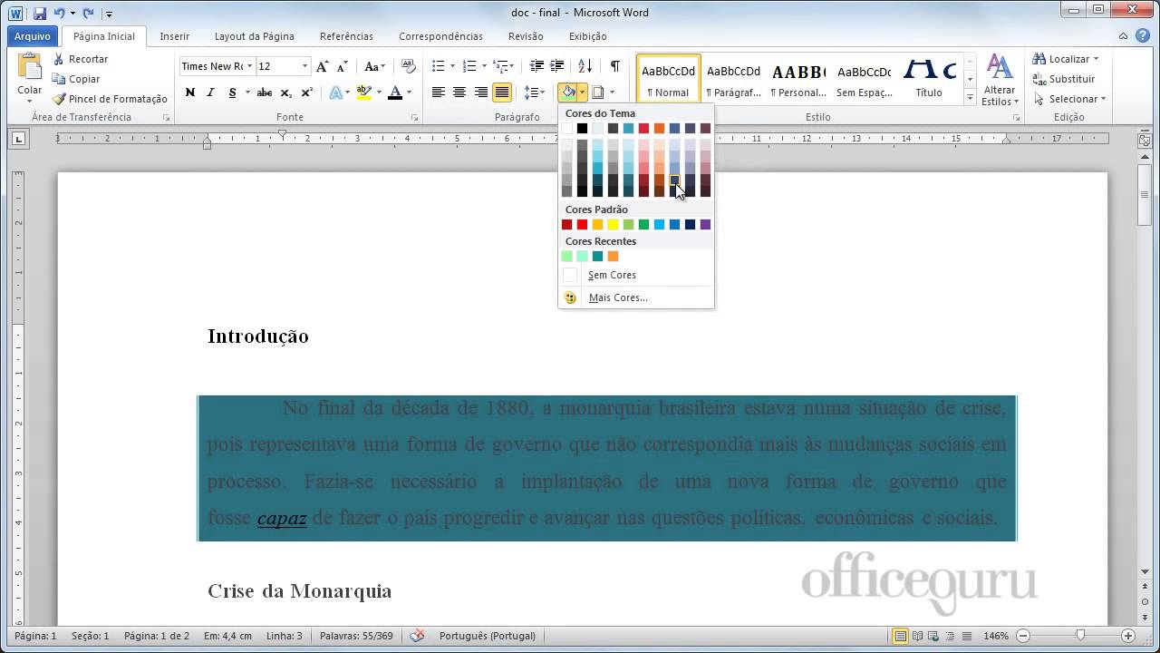 4 2 Formatação de bordas e sombreamento no parágrafo Curso Word 2010 ...