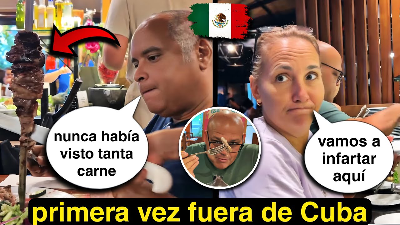 Cubanos por primera vez fuera de Cuba y en un bufet de carne de res