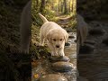 Golden retriever puppy followed an autumn leaf to a little forest stream#shorts #goldenretriever