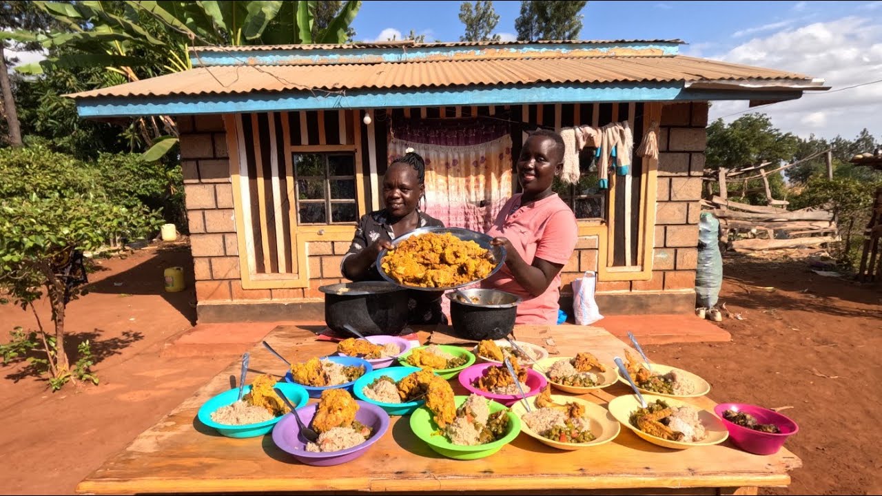 Crispy KFC_chicken style in the village,pilau rice and french beans Stew 🍲