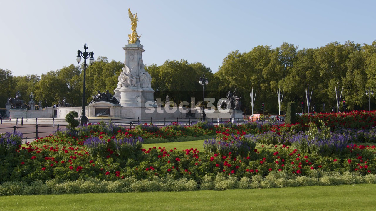 Wide Shot Of Victoria Memorial Statue In London, UK