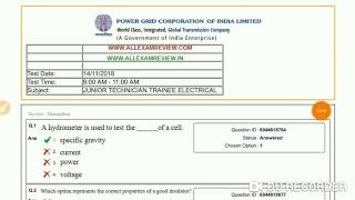Junior Technician trainee Electrical Engineering #PGCIL  2018 Question paper with answers